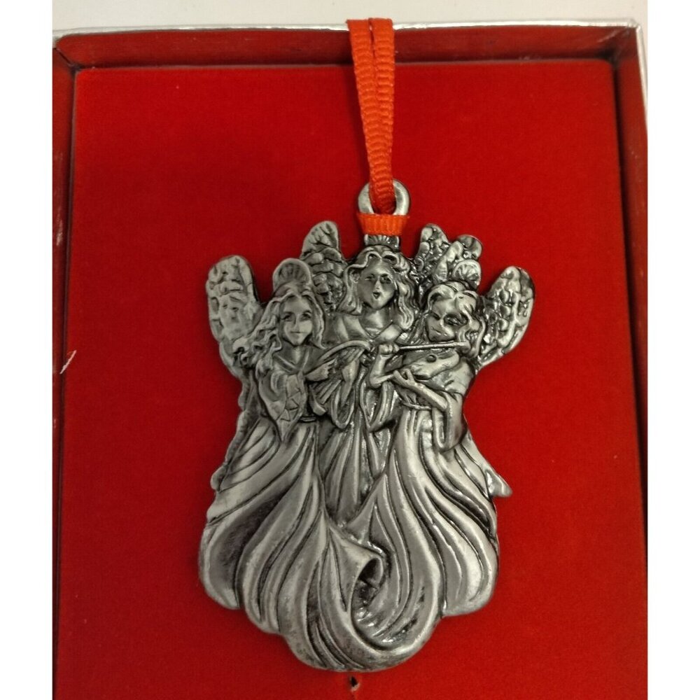 Wallace silversmiths 3 angels pewter mini Christmas Ornament New in box